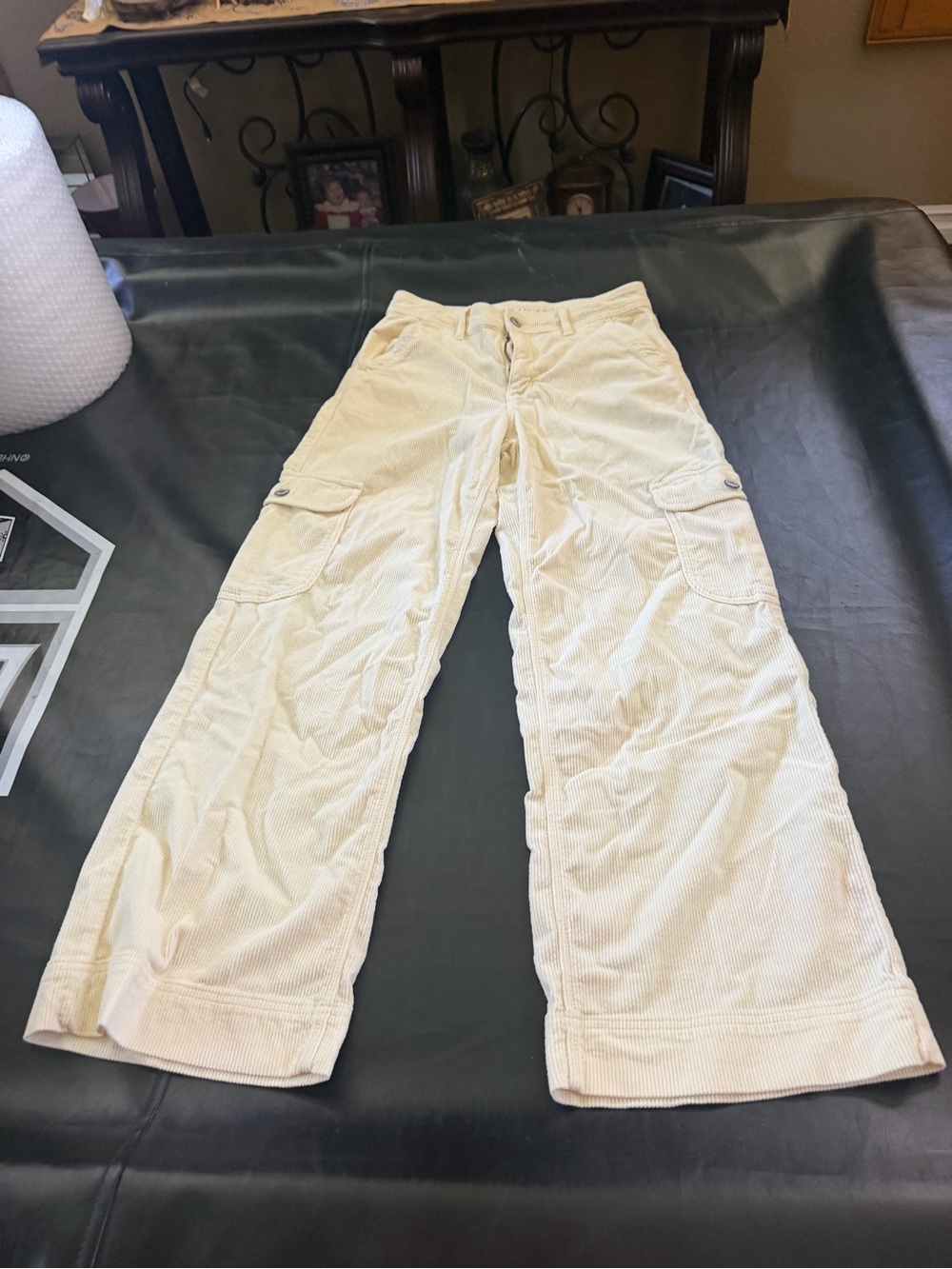 American Eagle Outfitters Cream Wide-Leg Cargo Corduroy Jeans